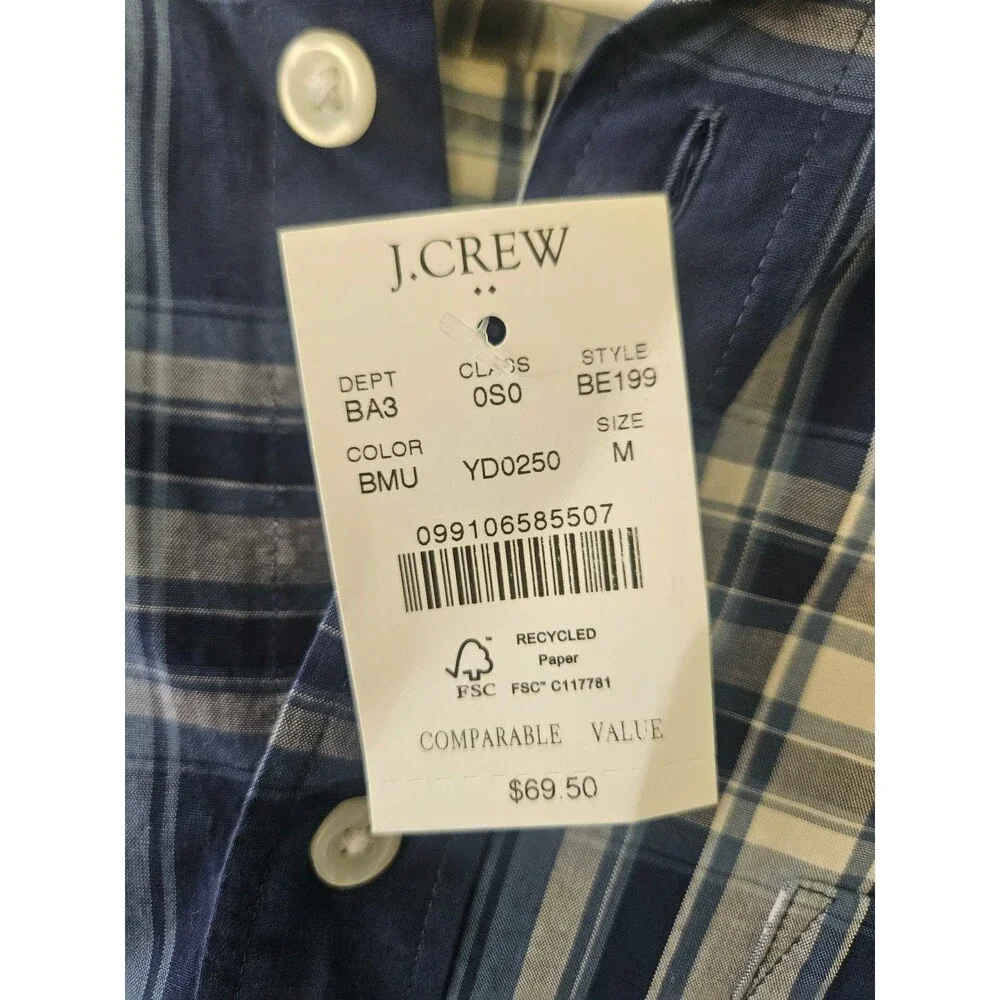 J.Crew Factory Flex Washed Blue Plaid Button Down Shirt Men’s Medium NWT
